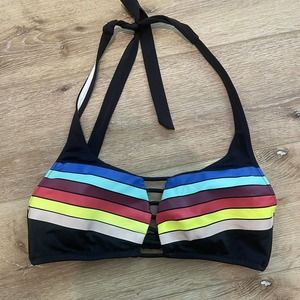 Victoria’s Secret PINK Black Striped Bikini Top Sz L Summer Beach Swim Lake
